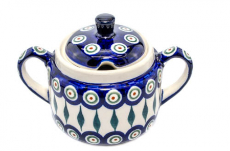 Recipient pentru zahar Peacock Tear Drops, ceramica smaltuita, pictat manual, 350 ml [3]