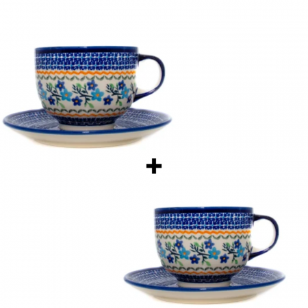 Cani ceramica - Set mic dejun pentru 2 persoane, 2 cani bol XXL 500 ml si 2 farfurii Basket of Blue