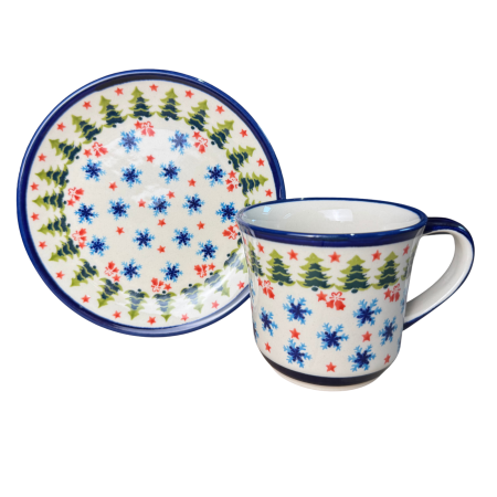 Seturi cadou - Set mic dejun pentru o persoana, cana ceai / cicolata calda / cereale cu lapte / vin fiert, 500 ml  + farfurie Winterland , ceramica smaltuita, pictata manual