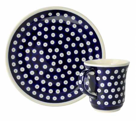 Colectia Blue Eyes - Set mic dejun pentru o persoana, cana ceai/cicolata calda/ vin fiert 380 ml  si o farfurie 16 cm, Blue Eyes, ceramica pictata manual