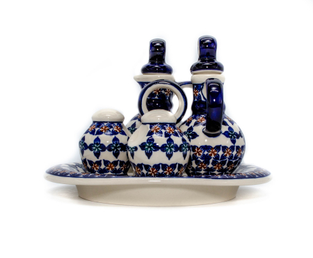 Set oliviera 4 recipiente cu tava, Flower Laces, ceramica smaltuita, pictata manual, 22,6/18,4 x 15,0 cm [6]