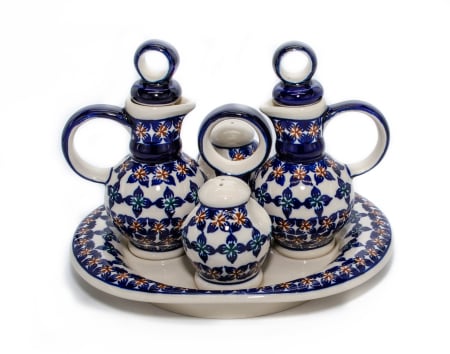 Set oliviera 4 recipiente cu tava, Flower Laces, ceramica smaltuita, pictata manual, 22,6/18,4 x 15,0 cm [0]