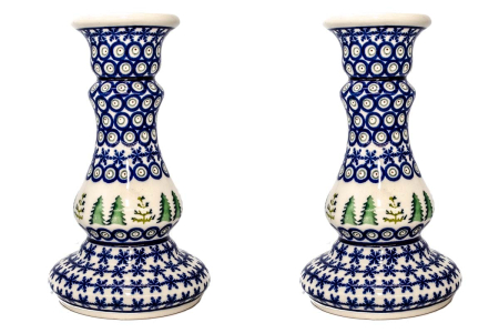 Set pentru Craciun, Festive Trees, 2 sfesnice/suport lumanare, ceramica poloneza pictata manual [0]