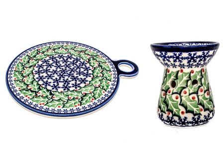 Set Mistletoe,difuzor aromoterapie + platou de servire, ceramica poloneza pictata manual [0]