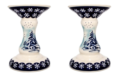 Colectiile Seasons - Set pentru Craciun, Winter Chapel, 2 sfesnice/suport lumanare, ceramica poloneza pictata manual