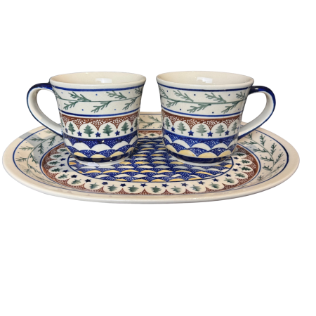 Colectia Snow - Set platou+2 cani Festive Season, ceramica smaltuita, pictata manual