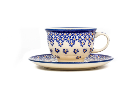 Set "romance" Blue Field, sfesnic/suport lumanare+2 cesti cafea/ceai cu farfurie, ceramica poloneza, pictata manual [1]