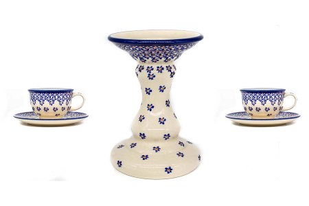 Set "romance" Blue Field, sfesnic/suport lumanare+2 cesti cafea/ceai cu farfurie, ceramica poloneza, pictata manual [0]