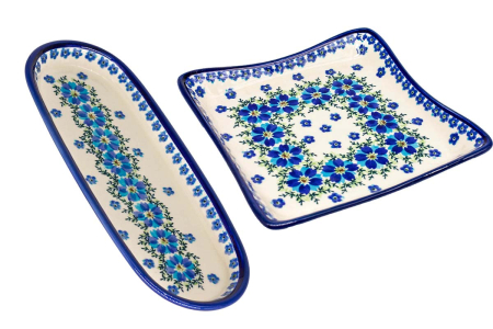 Set servire Blue Dream 2 platouri servire, ceramica poloneza pictata manual [0]