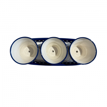 Set trei ghivece cu farfurie Floral Peacock, ceramica smaltuita, pictate manual [5]