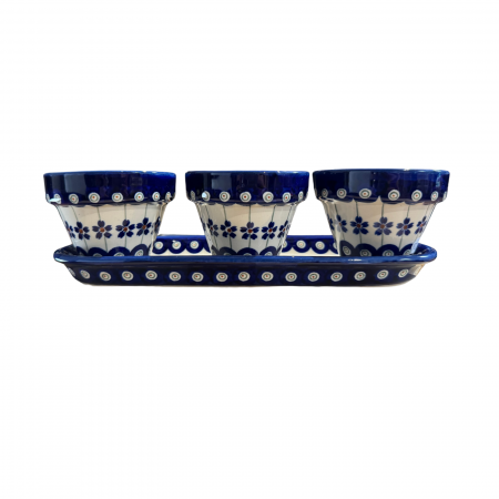 Set trei ghivece cu farfurie Floral Peacock, ceramica smaltuita, pictate manual [1]