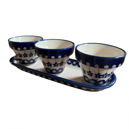 Colectia Floral Peacock - Set trei ghivece cu farfurie Floral Peacock, ceramica smaltuita, pictate manual