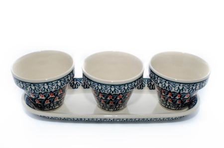 Set trei ghivece cu farfurie Flower Bed, ceramica smaltuita, pictate manual [1]