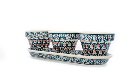Set trei ghivece cu farfurie Flower Bed, ceramica smaltuita, pictate manual [2]