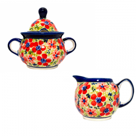 Recipient zahar - Set zaharnita si latiera Fire Poppies, ceramica pictata manual