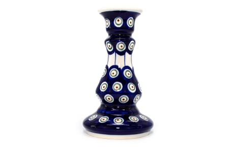 Sfesnic / suport pentru lumanare Peacock Eyes, ceramica smaltuita, pictat manual, 16,7 cm