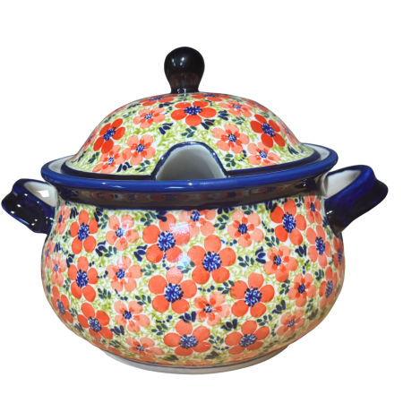 Supiera cu capac Fire Poppies, ceramica smaltuita, pictata manual, volum 3 L [5]