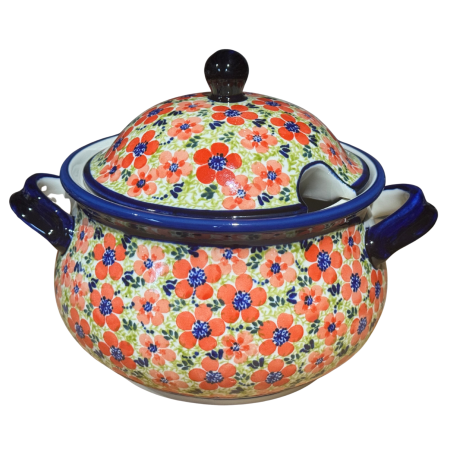 Supiera cu capac Fire Poppies, ceramica smaltuita, pictata manual, volum 3 L [8]