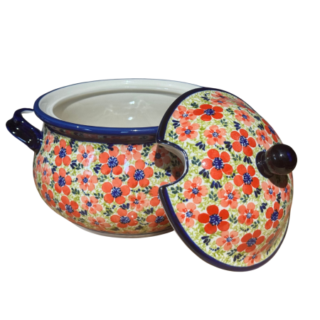Supiera cu capac Fire Poppies, ceramica smaltuita, pictata manual, volum 3 L [4]