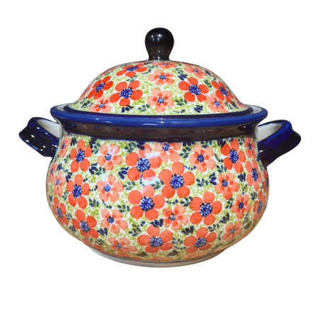 Supiera cu capac Fire Poppies, ceramica smaltuita, pictata manual, volum 3 L [3]