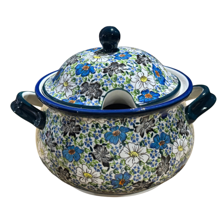 Colectia Hibiscus Drops - Supiera cu capac, Floral Beauty, ceramica smaltuita, pictata manual, volum 3 L