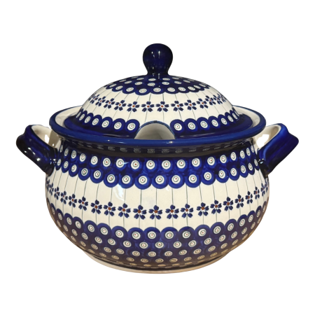 Boluri - Supiera cu capac, Floral Peacock, ceramica smaltuita, pictata manual, volum 4,5 L