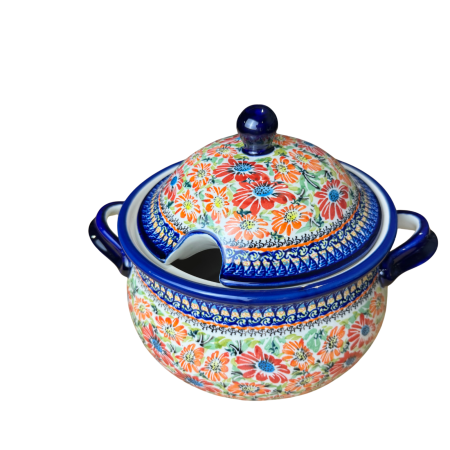 Supiera cu capac, Flower Jungle, ceramica smaltuita, pictata manual, volum 3 L [3]