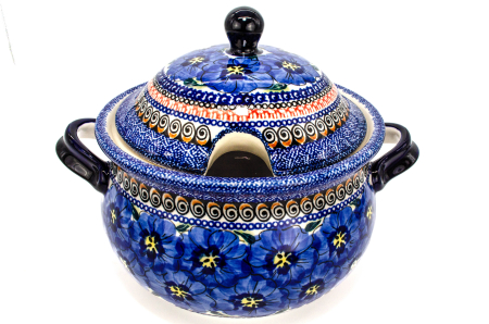 Supiera cu capac Hibiscus Drops, ceramica smaltuita, pictata manual, volum 3 L [0]