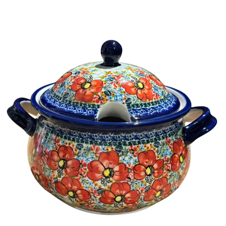 Colectia Hibiscus Drops - Supiera cu capac, Mother’s Garden, ceramica smaltuita, pictata manual, volum 3 L