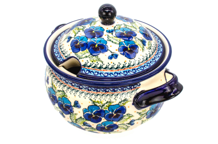 Supiera cu capac, Pansies Bouquet, ceramica smaltuita, pictata manual, volum 4,5 L [2]