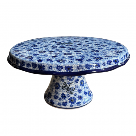 Suport tort cu picior, Butterfly Dance, ceramica pictata manual 14,0 X 29, 0 cm