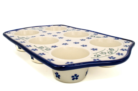 Tava briose, ceramica smaltuita Blue Flowers, pictata manual, 22,2 x 37,8 cm [2]