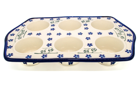 Tava briose, ceramica smaltuita Blue Flowers, pictata manual, 22,2 x 37,8 cm [1]