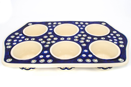 Tava briose ceramica smaltuita Blue Peacock Eyes, pictata manual, 22,2 x 37,8 cm [1]