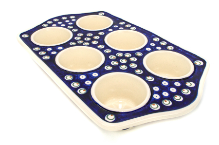 Tavi de copt - Tava briose ceramica smaltuita Blue Peacock Eyes, pictata manual, 22,2 x 37,8 cm