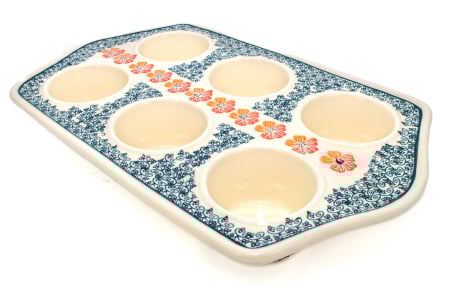 Tavi de copt - Tava briose ceramica smaltuita Poppy Rain, pictata manual, 22,2 x 37,8 cm