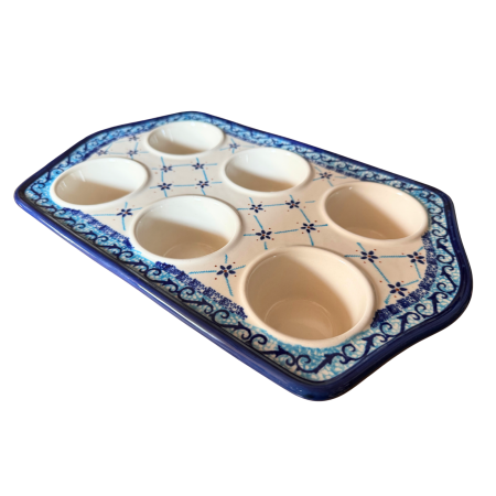 Tavi de copt - Tava briose, Little Blue Flowers, ceramica smaltuita, pictata manual, 22,2 x 37,8 cm