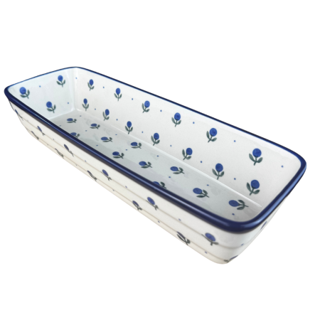 Colectia Blue Spring - Tava chec Blue Spring, ceramica smaltuita, pictata manual, 31,0 X 12,0 cm