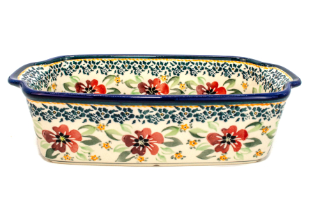 Tava chec, Red Flowers ceramica smaltuita, pictata manual, 26,5 x 12,5 cm, volum 1,0 L [3]