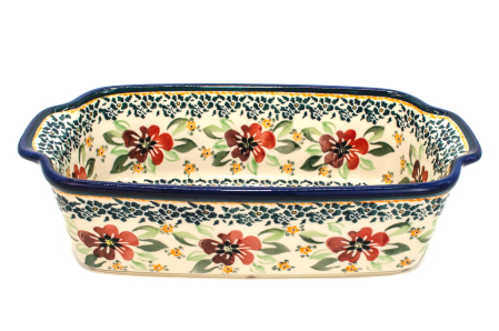 Tava chec, Red Flowers ceramica smaltuita, pictata manual, 26,5 x 12,5 cm, volum 1,0 L [1]