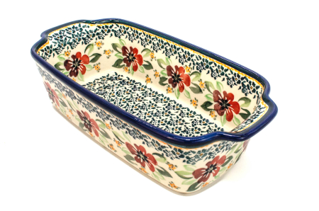 Tava chec, Red Flowers ceramica smaltuita, pictata manual, 26,5 x 12,5 cm, volum 1,0 L [0]