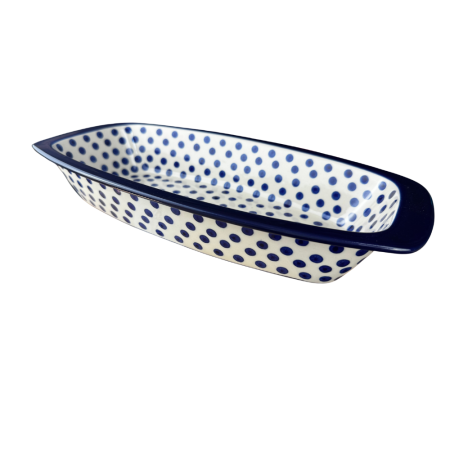 Tava cozonac Blue Dots, ceramica smaltuita, pictata manual, 36,0 x 18,0 cm [3]