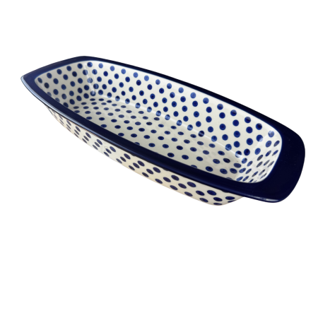 Tava cozonac Blue Dots, ceramica smaltuita, pictata manual, 36,0 x 18,0 cm [4]