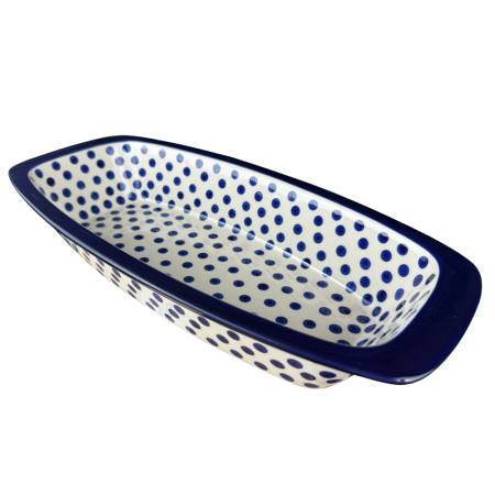 Colectia Blue Dots - Tava cozonac Blue Dots, ceramica smaltuita, pictata manual, 36,0 x 18,0 cm
