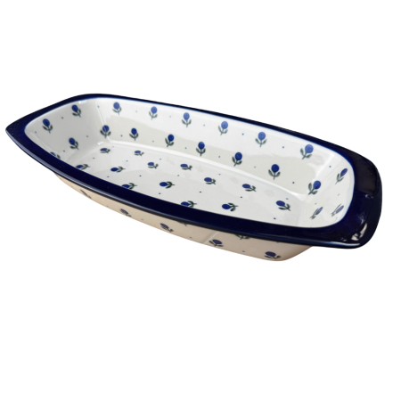 Tava cozonac Blue Spring, ceramica smaltuita, pictata manual, 36,0 x 18,0 cm [1]