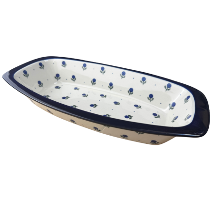 Tava cozonac Blue Spring, ceramica smaltuita, pictata manual, 36,0 x 18,0 cm [4]