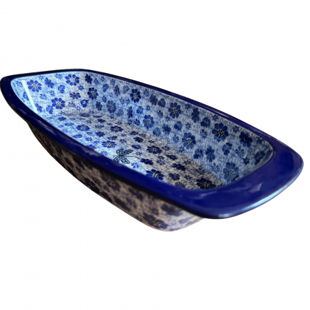 Tavi de copt - Tava cozonac Butterfly Dance, ceramica smaltuita, pictata manual, 36,0 x 18,0 cm
