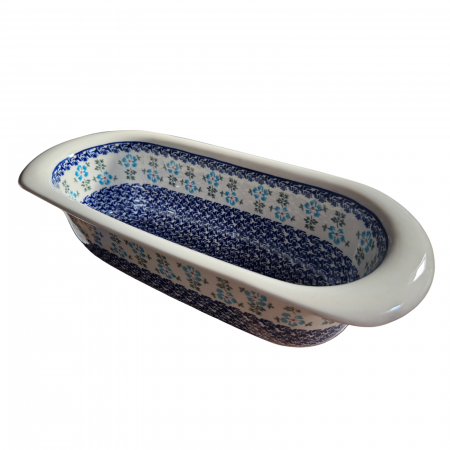 Tava cozonac Forget-me-nots, ceramica smaltuita, pictata manual, 39,0 x 17,5 cm [6]