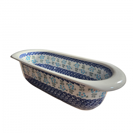 Tava cozonac Forget-me-nots, ceramica smaltuita, pictata manual, 39,0 x 17,5 cm [3]