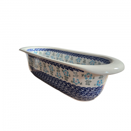 Tava cozonac Forget-me-nots, ceramica smaltuita, pictata manual, 39,0 x 17,5 cm [4]